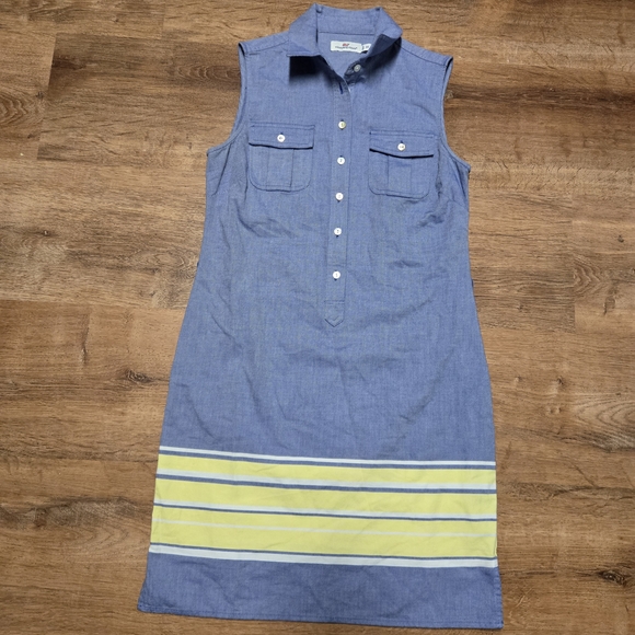 Vineyard Vines Dresses & Skirts - Vineyard Vines Blue and Yellow Sleeveless Dress Size 00 100% Cotton
